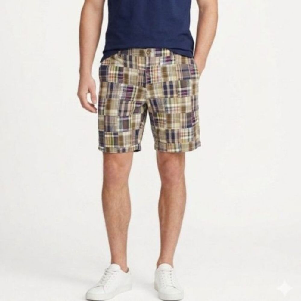 Jos. A. Bank Men's Multicolored Patchwork Madras Plaid Flat Front Shorts Size 40
